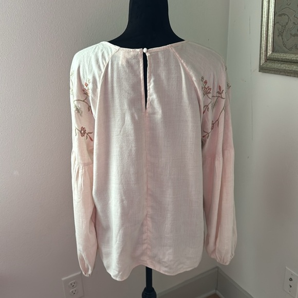 LC Lauren Conrad embroidered ballooned sleeves natural boho top blouse Sz XL - Picture 3 of 7